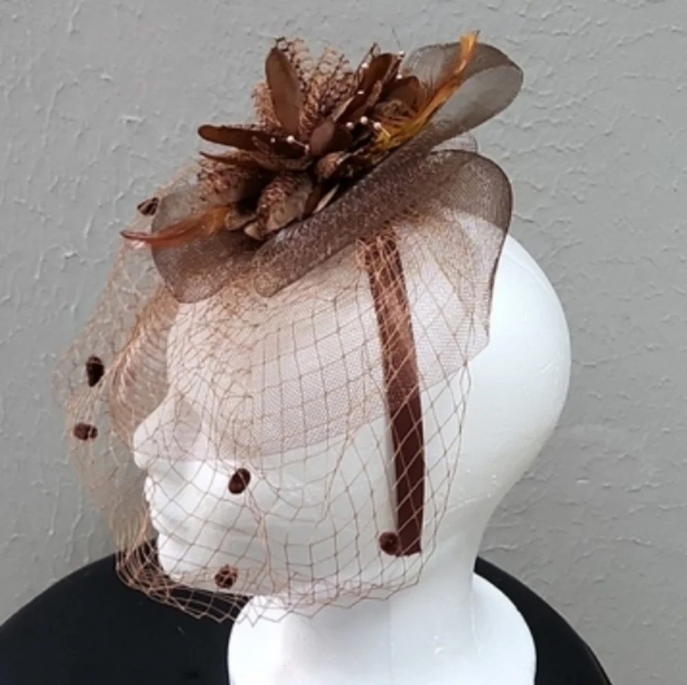 Brown Net and Floral Fascinator